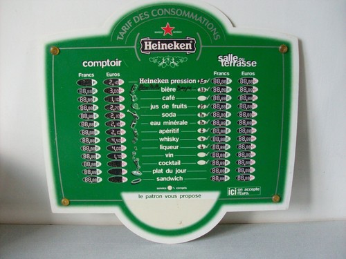 Panneau bar tarif de - tarif,