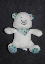 ?Doudou Ours Blanc MUSTELA MUSTI Chien Bandana Bleu Fleur Feuille Tournesol