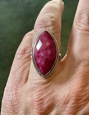 ÉNORME NATUREL RUBIS ARGENT MASSIF, MARQUISE ANCIENNE BAGUE