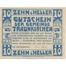 [#284609] Geldschein, Österreich, Traunkirchen, 10 Heller, voilier 1920 UNZ-, Me