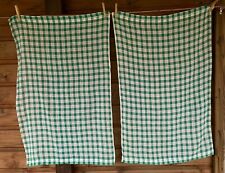 Paire de rideaux vintage en vichy vert et blanc coton léger Hauteur 81cm x 54