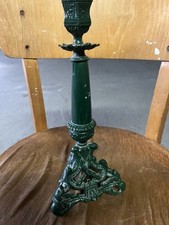 pieds de lampe sur bougeoir  ancien bronze et céramique peint en vert