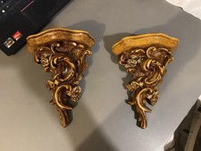 Paire console murale support applique plâtre doré rocaille Louis XV vintage