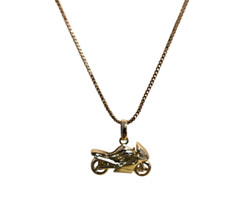 Collier - Homme - Chaîne et Pendentif - Moto - Plaqué Or Jaune 750/1000 - 60 cm