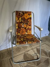 Chaise de camping pliante motifs floraux orange rouge vintage années 70 retro n1