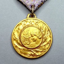 Woman and Lyre. Contest Music. Antique Large Medal. French Art Deco Pendant.