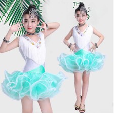 Fille Femme Latin Costume Ruche Gland Enfant Tenue de Danse Tango Montrer Doux