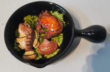 Céramique vallauris barbotine Trompe l Oeil crabe  Poêlon Poisson  année 50/60