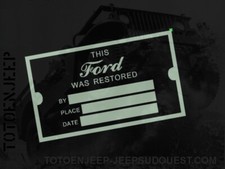 PLAQUETTE LABEL PLAQUE RESTAURATION BRASS  GPW FORD  .  JEEP US WW2