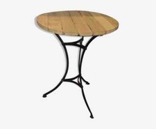 table de bistrot / guéridon en fer riveté et dessus chêne 