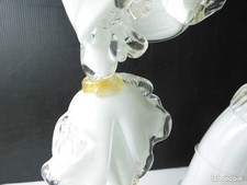 Personnages couple de vénitiens Murano, blanc et pailletés or hauteur 40cm