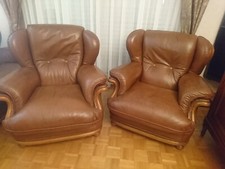 2 fauteuils cuir naturel pleine fleur marron fauve excellent état