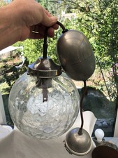 Suspension Ancienne Monte Et Descend Stella X Verre Craquelé Art Déco