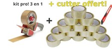 kit pro: RUBAN ADHÉSIF TRANSPARENT EMBALLAGE + dévidoir, dérouleur + cutter 
