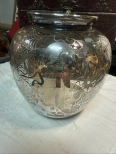 Vase  émaillé argent - Art Nouveau - Décor Toile D Araigne écureuil, oiseau