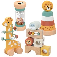 Jouet Bébé 1 an – Jouet Montessori en Bois 4-en-1 avec Blocs Sensoriels, Plui...