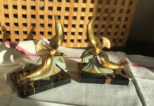 Très jolie paire de serre livres MOUETTES oiseaux art déco RÉGULE PATINE BRONZE 
