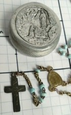 ANCIEN BOITE miniature RELIGIEUSE LOURDES CHAPELET RELIQUAIRE VIERGE MIRACULEUSE