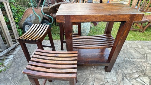 Ensemble bar teck massif - teck,