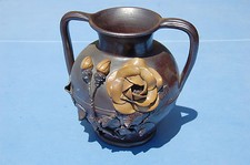 ANCIEN VASE MARRON - ROSES