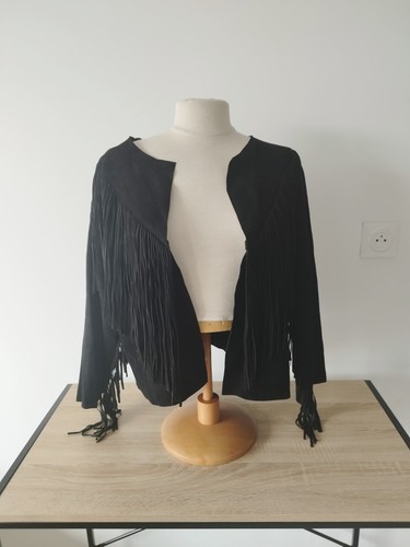 Veste daim frange noire - daim,