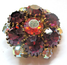 Ancienne Superbe broche couleur or gros cristaux améthyste bijou vintage 5896