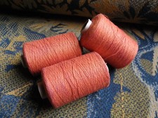 3 ANCIENNES BOBINES DE FIL ORANGE ET OR - MERCERIE ANCIENNE