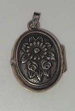 Ancien Pendentif Cassolette Porte Photo Souvenirs Argent Massif #AJ# A6