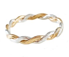 14K Deux Tons Doré Sur Tressé Pouce Ou Doigt Ficelle Entortillé Bague Sz 5-12