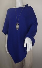 Cachemire Poncho Bleu Cobalt Gentil Cape Enveloppant Taille Unique