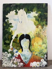 Tableau Peinture Cheval Blanc Et Femme, Sur Toile