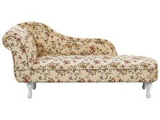Chaise Longue Côté Gauche Méridienne en Tissu Floral Beige Glamour Elégant Nimes