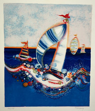 Regate LITHOGRAPHIE Signée FREDERIC MENGUY Marine Bateaux Voiliers 1992