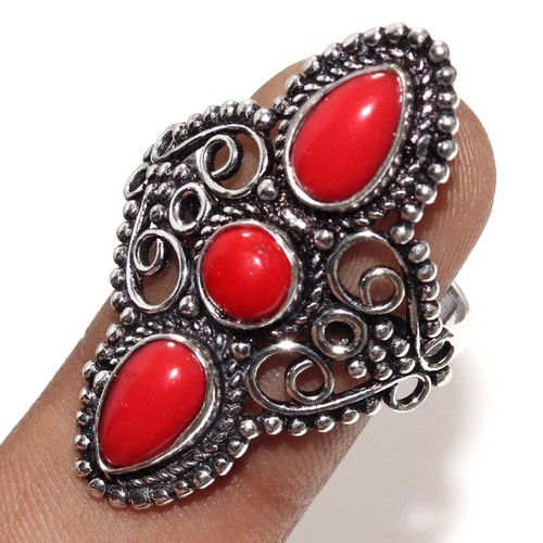 Bague longue corail rouge - bague,