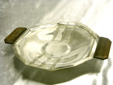 GRAND PLAT PLATEAU CORBEILLE COUPE CENTRE TABLE MÉTAL ARGENTE ÉBÈNE ART DÉCO