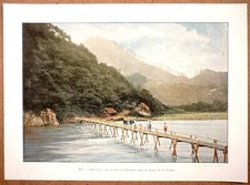 PASSERELLE SUR LA RIVIÈRE D'ARAKAWA  AU JAPON - Photochromie fin 19ème Gravure