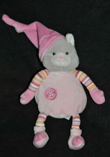 🍀Peluche Doudou Chat Musical GIPSY Rose Musique Sonore Bras Jambe Rayé Bonnet