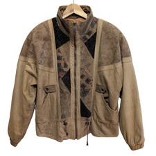 Blouson cuir et daim Paris Sport Club marron clair pour femme taille M #35c