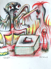 dessin original papier art brut singulier outsider demelis