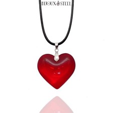 Collier à pendentif coeur en verre rouge/ Cadeau fête des mères Saint-Valentin
