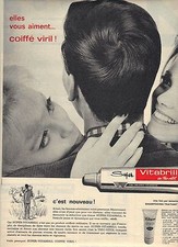 PUBLICITE ADVERTISING  1962 VITABRILL coiffe Viril Shampoing
