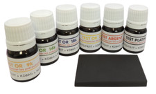 6 Réactif test or 9, 14, 18, 24 k + Argent + Platine + Pierre de touche - KD89