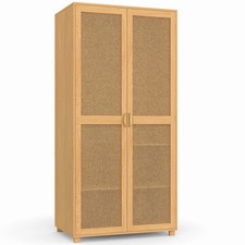 Armoire 2 portes EDHEN bois et cannage penderie 80 cm avec étagères rangement ma