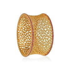Bracelet Bangle En Filigrane Avec Rubis Rouge En Or Jaune 18K Taille : 7,5"