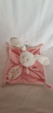 Doudou plat lapin rose blanc