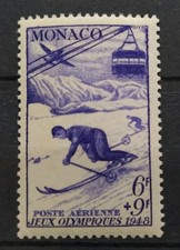 TIMBRE MONACO POSTE AÉRIENNE JO LONDRES DESCENTE À SKIS N° 33 NEUF** 1948