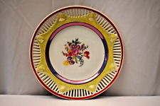 Antique Vintage Japonais Décoratif Plaque Avec Floral Centre Et Percé Bordure