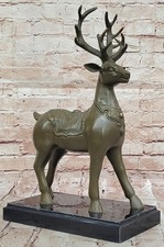 Français Bronze Renne Sculpture Signée Élan Statue Par Bugatti, Antlered Cerf