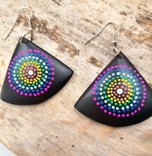 Boucles d'oreilles en bois,bijoux ethnique,bohème,peinture aborigène,multicolore