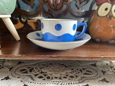 tasse à café pois bleu faïence Digoin Sarreguemines France vintage